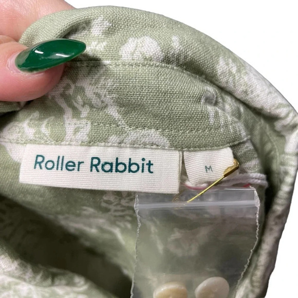 Roller Rabbit Caxias Darya Dress Sage Green White Floral Size Medium - Picture 7 of 10